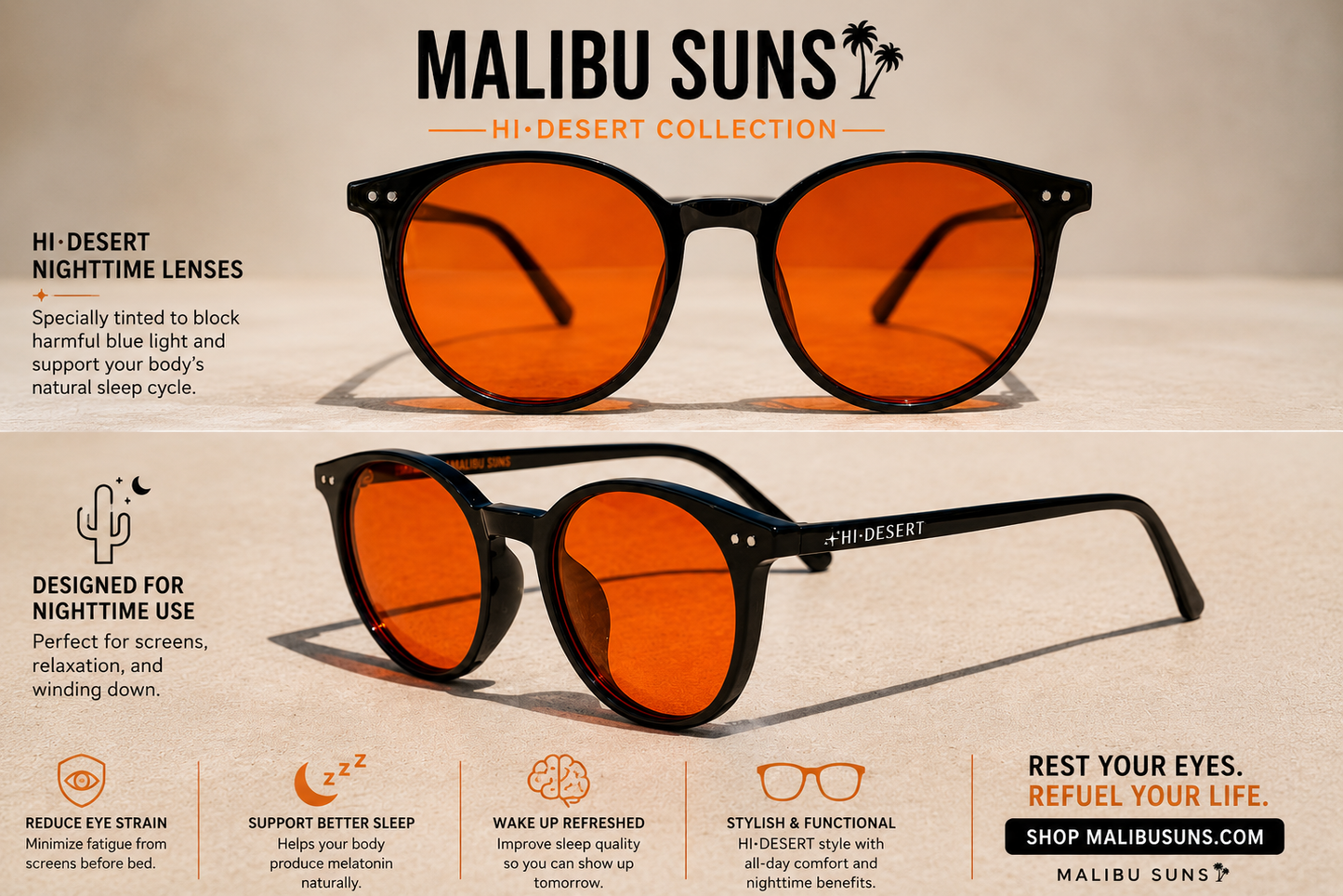 MALIBU SUNS NIGHTTIME BLUE BLOCKER LENSES