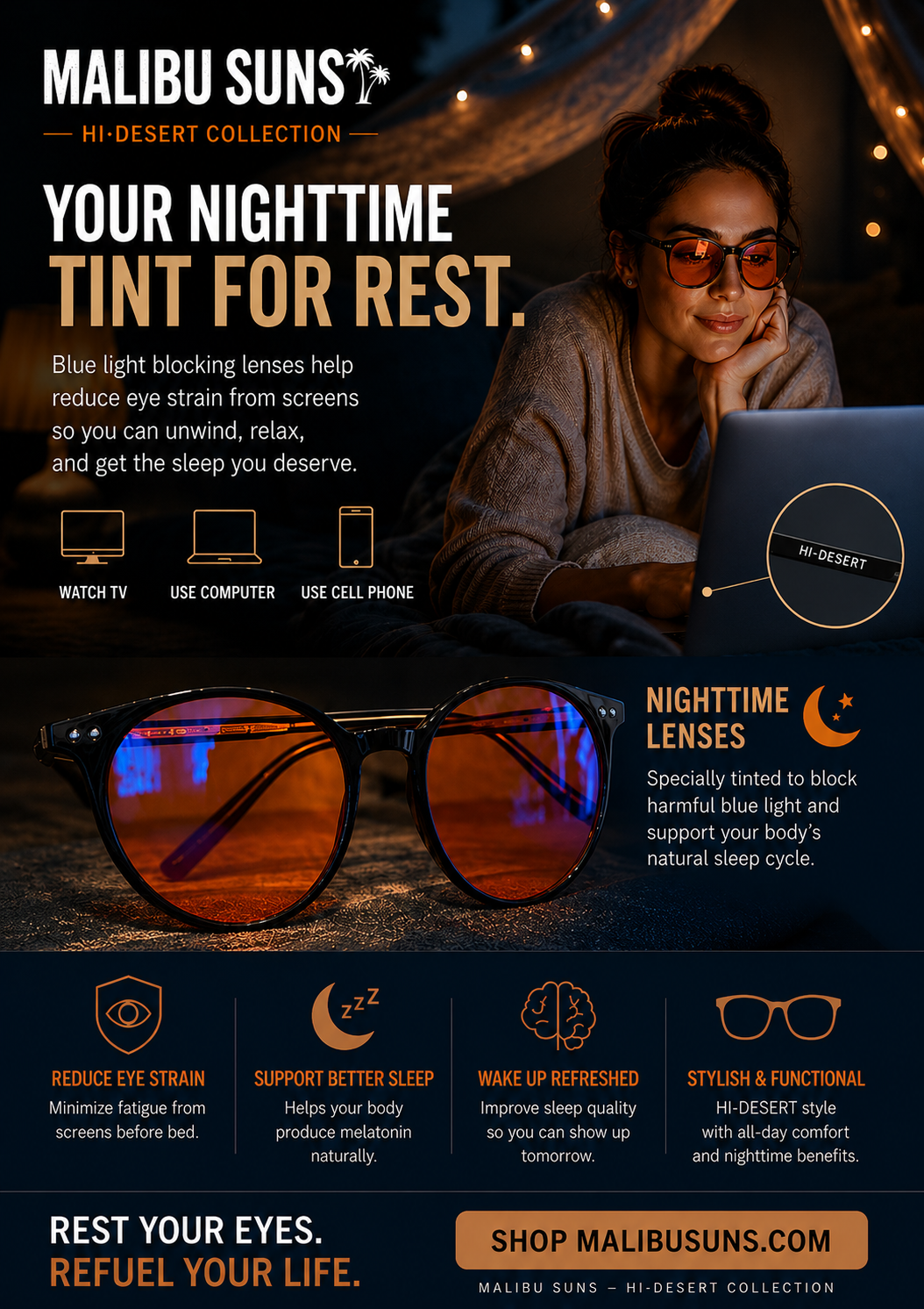 MALIBU SUNS NIGHTTIME BLUE BLOCKER LENSES
